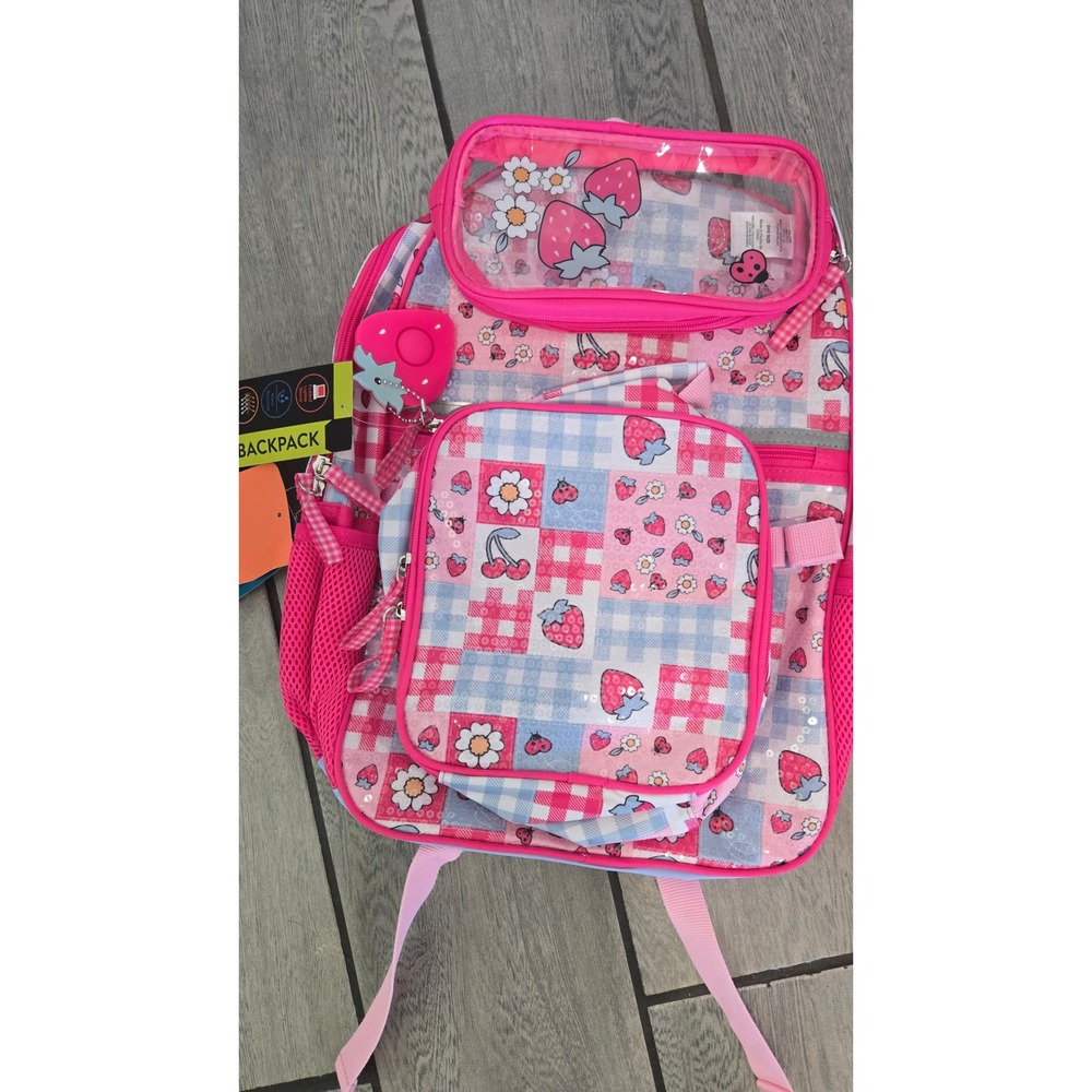 Wonder Nation 17 Inch Backpack 4 Piece Set Pink Strawberry Gingham Berry Patch